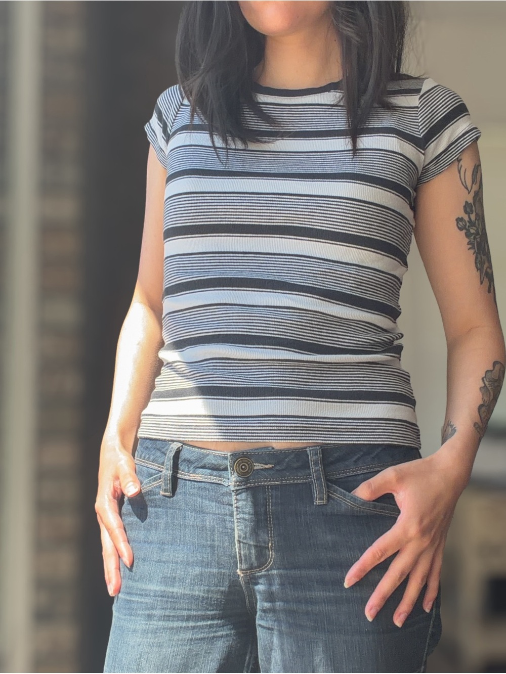 Club Monaco Black & White Striped Short Sleeve Baby Tee